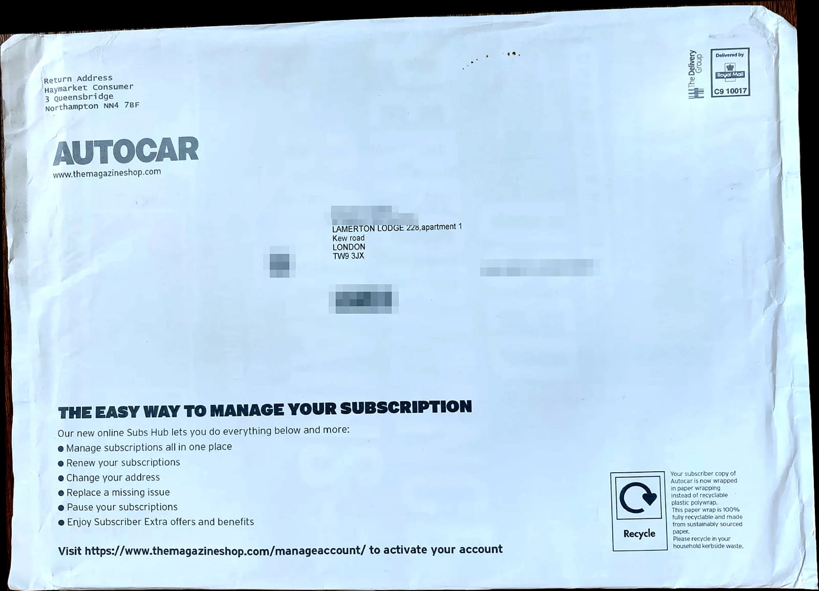 Autocar magazine, sealed subscriber copy, never opened