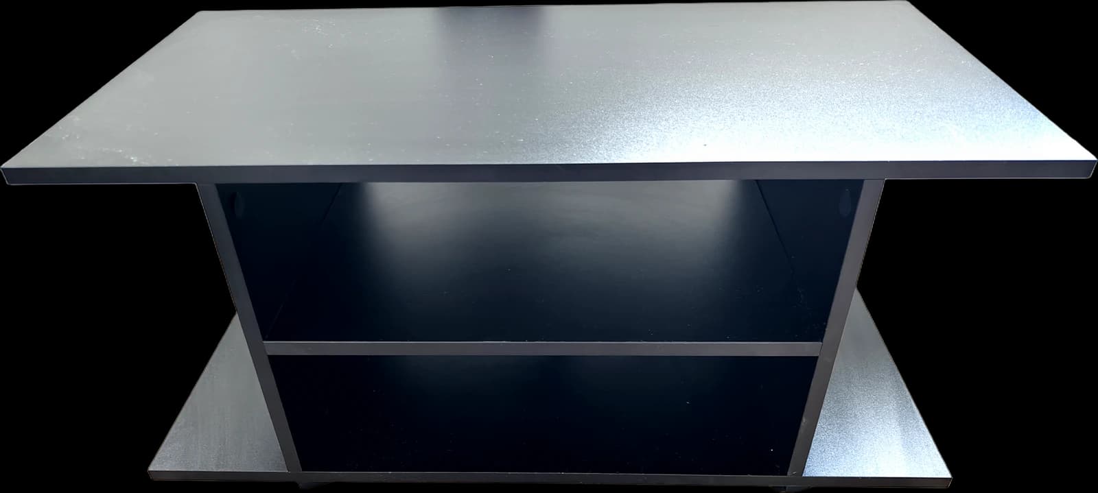 Black-brown TV stand on castors with open shelves