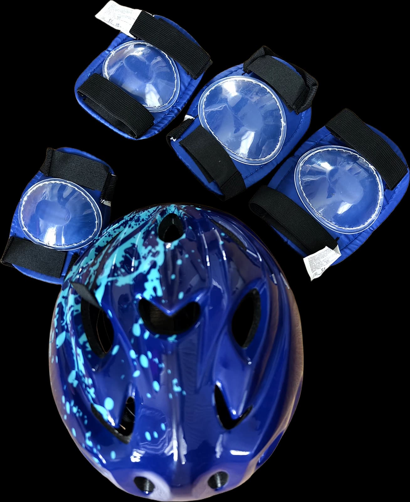 Challenge kids bike helmet and safety pads set, 51-56cm, blue