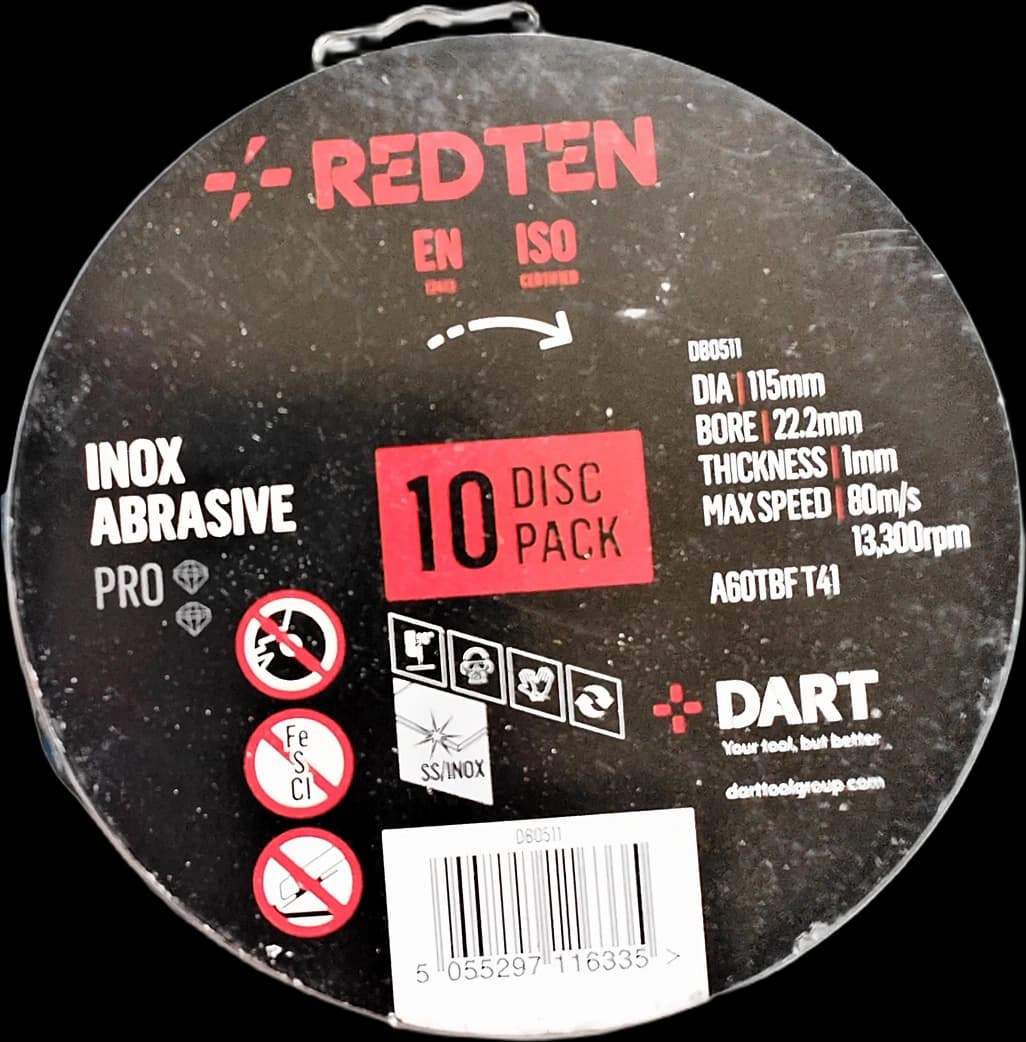 Dart Red Ten 115 mm x 1 mm inox cutting discs, 10 pack
