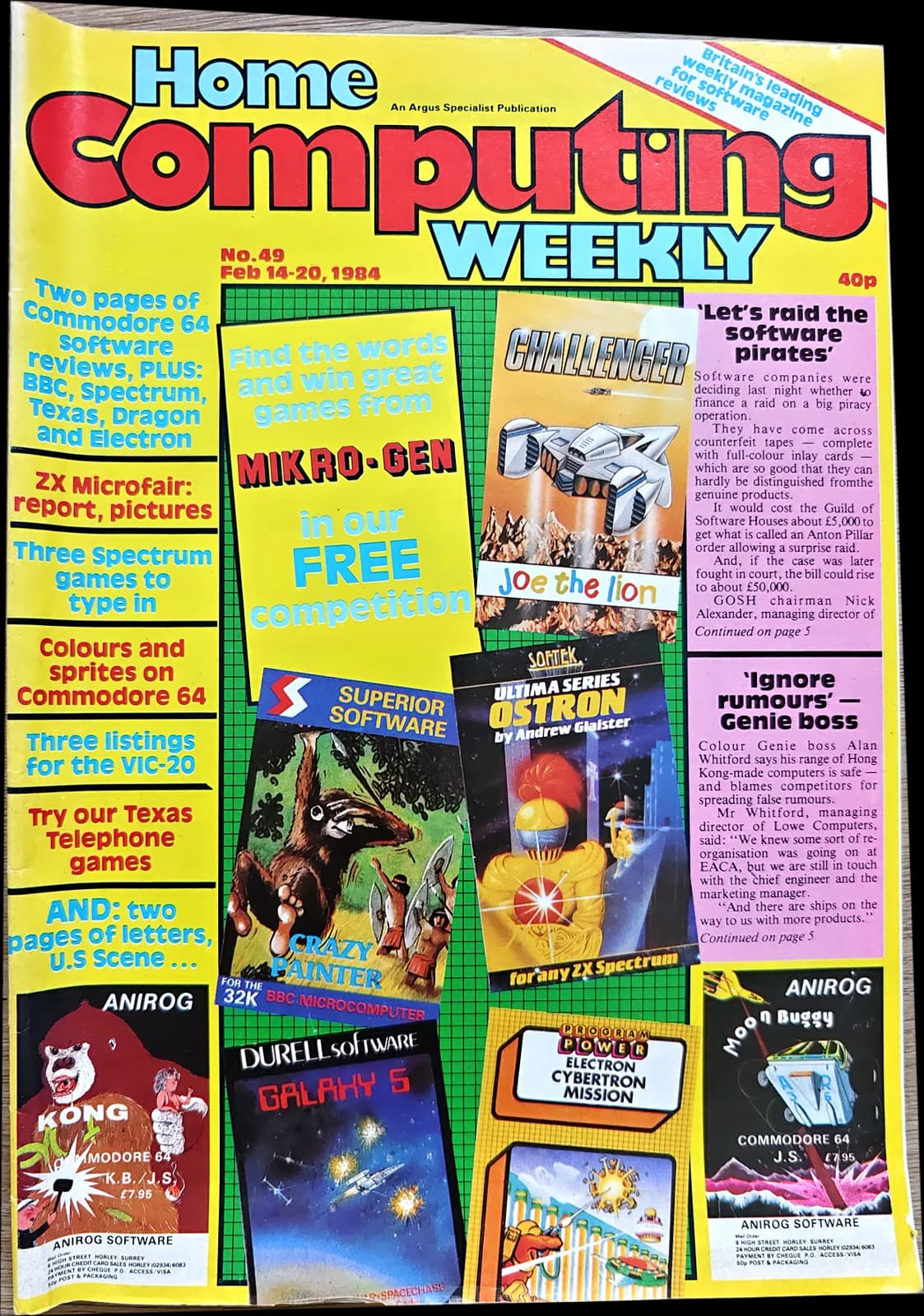 Home Computing Weekly magazine Issue 49, February 1984: Commodore 64 reviews and ZX Microfair report