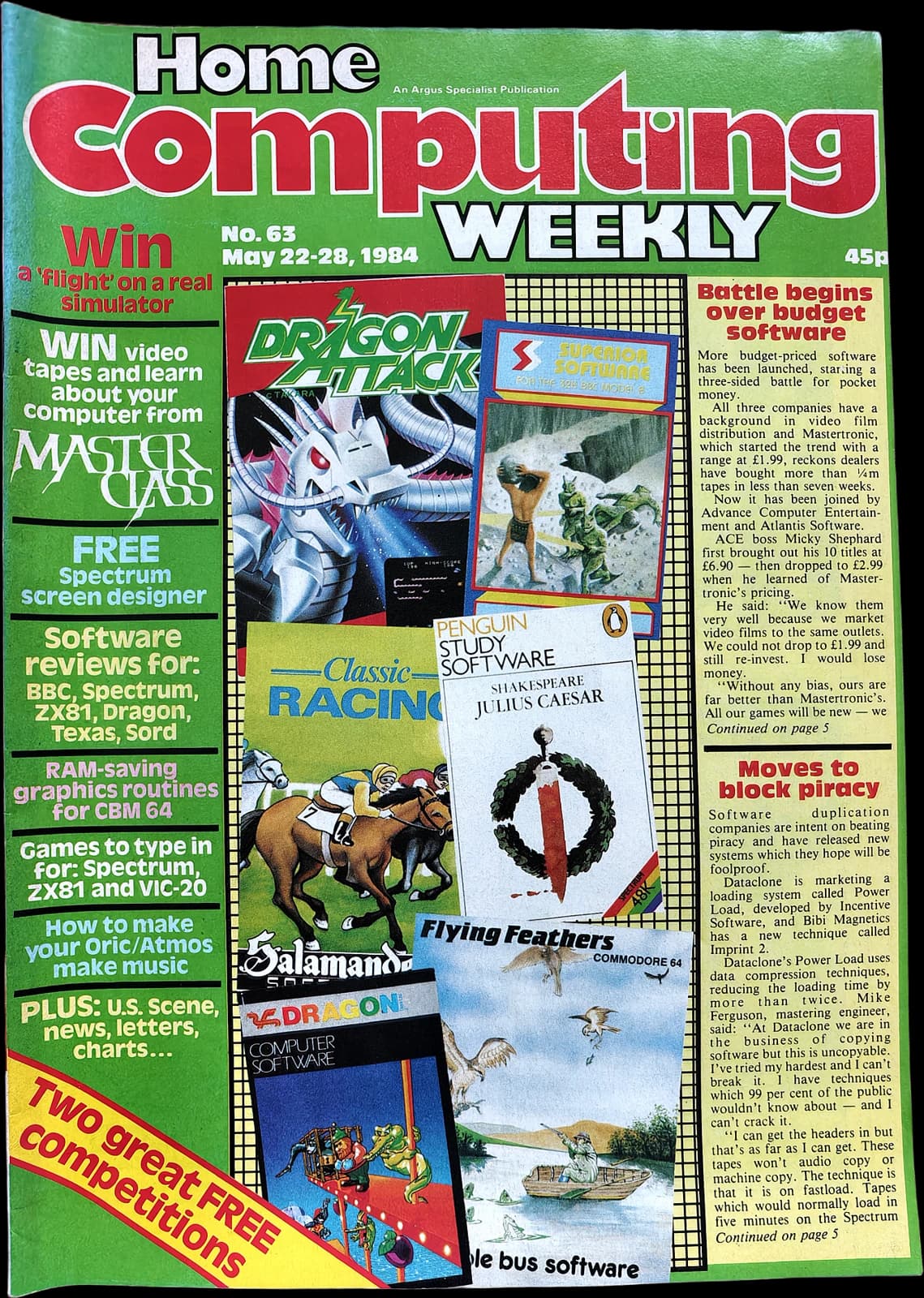 Home Computing Weekly magazine Issue 63, May 1984: win a flight on a real simulator