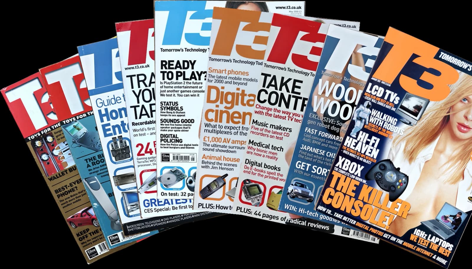 T3 magazine set: 9 issues, 1998 to 2002